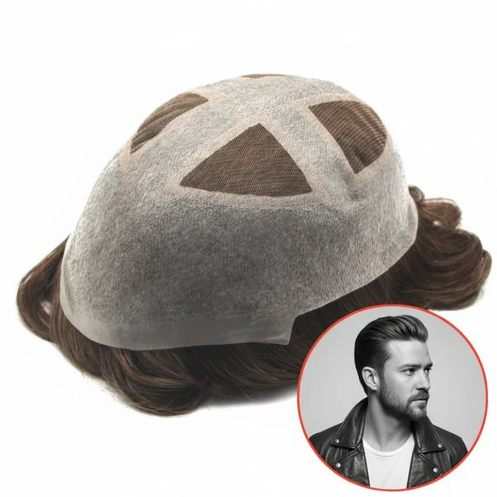 HHB Breathable Lace Hair System with 0.08mm Poly Skin Around Perimeter and Cross Section in Center