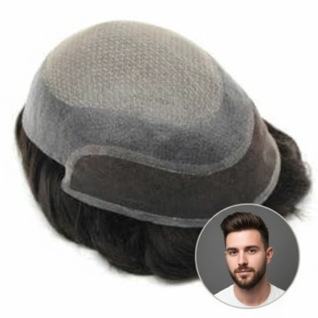 HHB Diamond Lace Base Thin Skin Men’s Hairpiece Attached with French Lace Front | Natural hairline